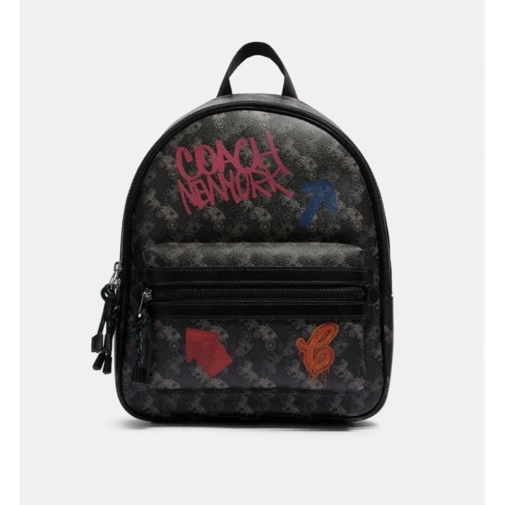 COACH Horse and Carriage Backpack F84225 Black PVC Leather Unisex
